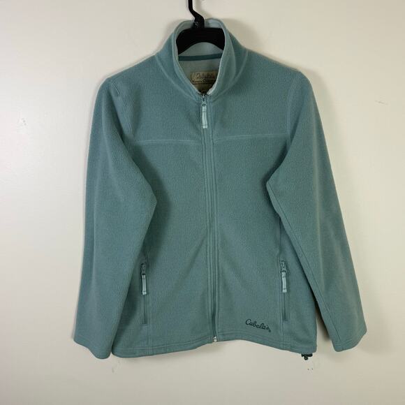 Cabela's Womens Sweatshirt Jacket green sz M Pullover Fleece Logo Zip Up - Picture 1 of 9